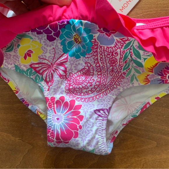 new Baby Girls floral pink ruffle swim bottom - Picture 3 of 5